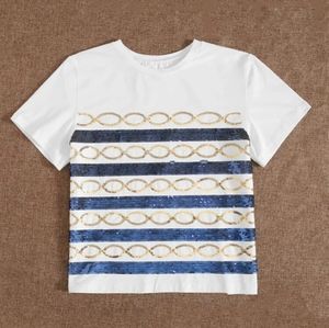 Striped & Geo Contrast Sequin Top